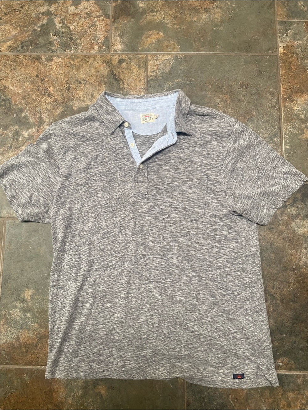 Faherty Heather Gray Slub Men’s Short Sleeve Polo Shirt